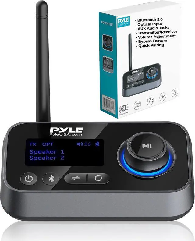 Main image of Pyle 2-in-1 Bluetooth Transmitter Receiver with LCD Display - Wireless Audio Adapter for Optical and AUX Jacks - PDWM18BT