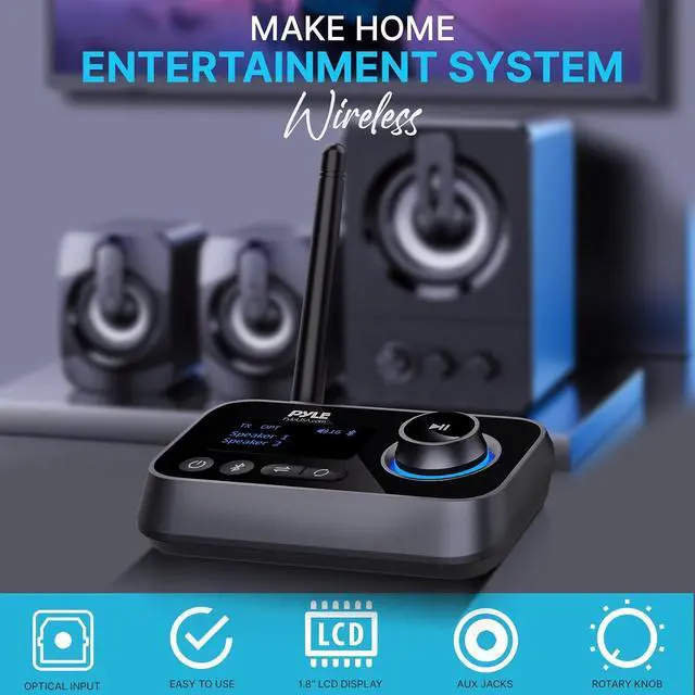 Alt view image 3 of 7 - Pyle 2-in-1 Bluetooth Transmitter Receiver with LCD Display - Wireless Audio Adapter for Optical and AUX Jacks - PDWM18BT