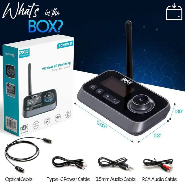 Alt view image 5 of 7 - Pyle 2-in-1 Bluetooth Transmitter Receiver with LCD Display - Wireless Audio Adapter for Optical and AUX Jacks - PDWM18BT