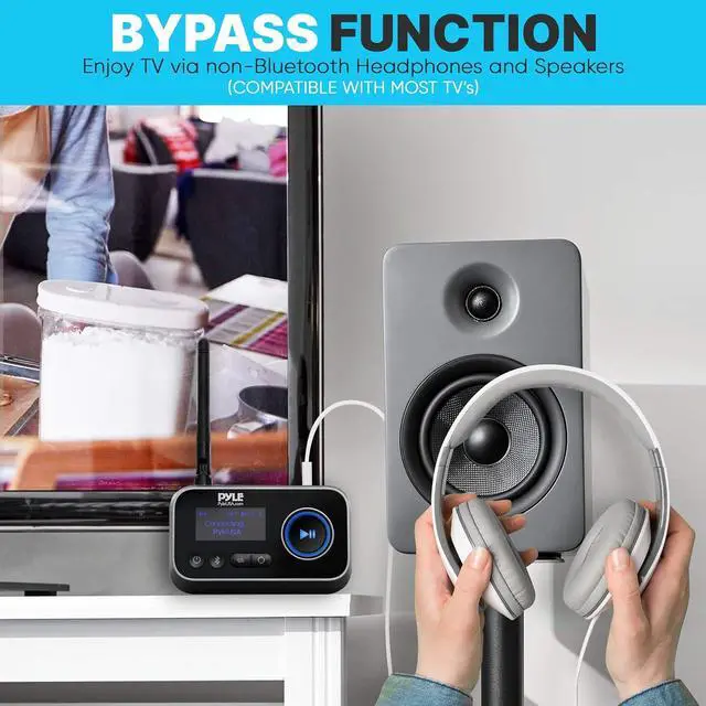 Alt view image 6 of 7 - Pyle 2-in-1 Bluetooth Transmitter Receiver with LCD Display - Wireless Audio Adapter for Optical and AUX Jacks - PDWM18BT