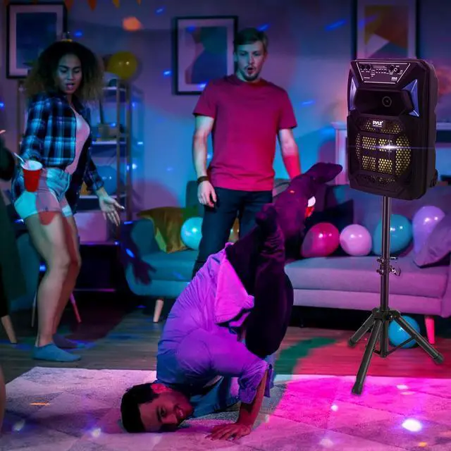 Alt view image 7 of 7 - Pyle Portable Bluetooth PA Speaker System Kit - Karaoke Speaker with Wired Mic, LED Party Lights, FM Radio, USB/SD Readers, and Stand - PPHP82SM