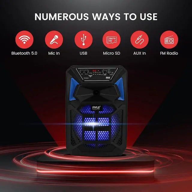 Alt view image 2 of 7 - Pyle Portable Bluetooth PA Speaker System Kit - Karaoke Speaker with Wired Mic, LED Party Lights, FM Radio, USB/SD Readers, and Stand - PPHP82SM