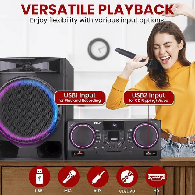 Alt view image 7 of 7 - Pyle Mini Hi-Fi Bluetooth Stereo System - 4-Piece Home Audio System with MP3, USB, FM Radio, DSP-Tech, and Remote Control - PHSKR33