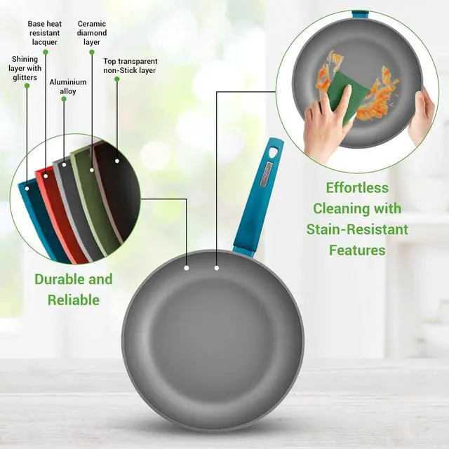 Alt view image 2 of 6 - NutriChef USA 12-Piece Home Kitchen Cookware Set - Non-Stick Pots and Pans with Heat-Resistant Lacquer Exterior, Light Gray Inside and Green Outside - NCCW12GR