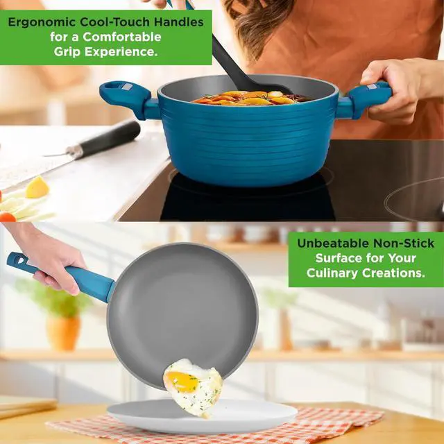 Alt view image 5 of 6 - NutriChef USA 12-Piece Home Kitchen Cookware Set - Non-Stick Pots and Pans with Heat-Resistant Lacquer Exterior, Light Gray Inside and Green Outside - NCCW12GR
