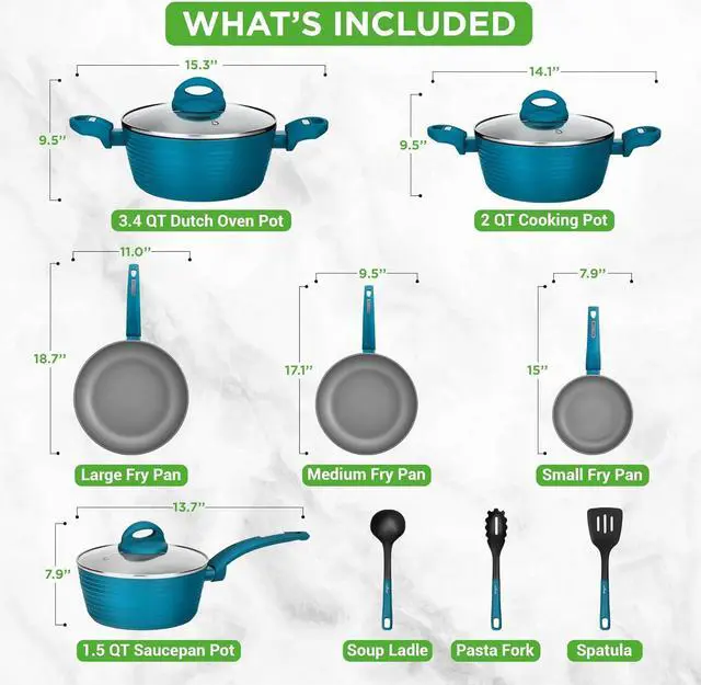 Alt view image 6 of 6 - NutriChef USA 12-Piece Home Kitchen Cookware Set - Non-Stick Pots and Pans with Heat-Resistant Lacquer Exterior, Light Gray Inside and Green Outside - NCCW12GR