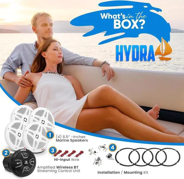 Alt view image 4 of 7 - Pyle 6.5'' Waterproof Marine Speakers with Amplified Wireless Bluetooth Control Unit - PLMRKT401 - 4pc