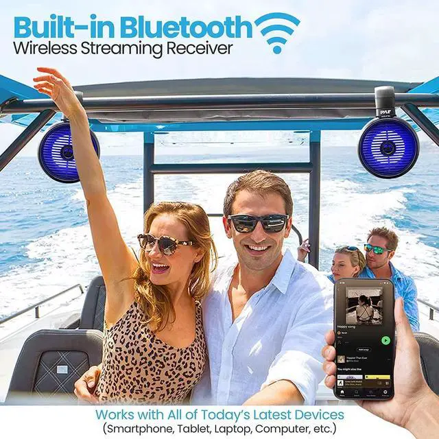 Alt view image 4 of 7 - Pyle 6.5" Marine Wakeboard Bluetooth Speaker System - Black