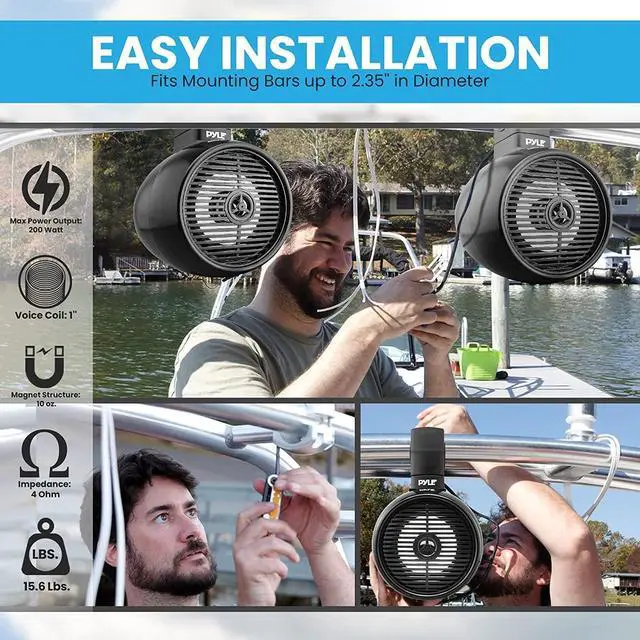 Alt view image 3 of 7 - Pyle 6.5" Marine Wakeboard Bluetooth Speaker System - Black