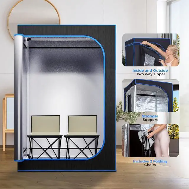 Alt view image 2 of 7 - SereneLife Portable Steam Sauna - One Person Infrared Sauna with Two Foldable Chairs - Black