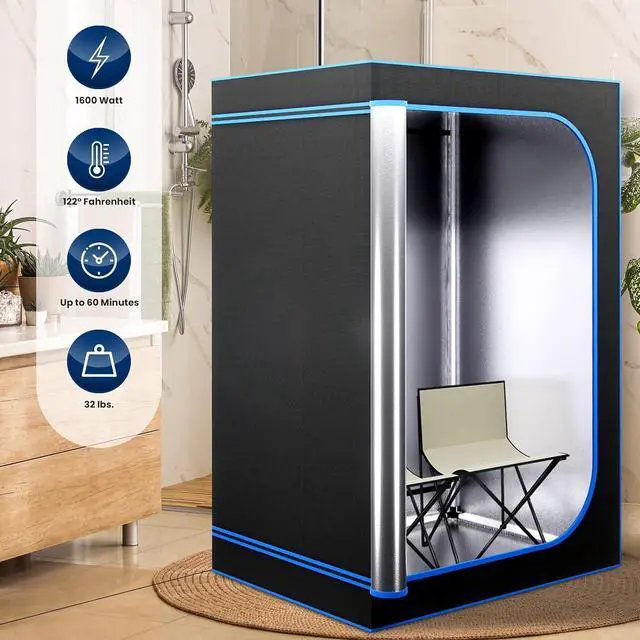 Alt view image 7 of 7 - SereneLife Portable Steam Sauna - One Person Infrared Sauna with Two Foldable Chairs - Black