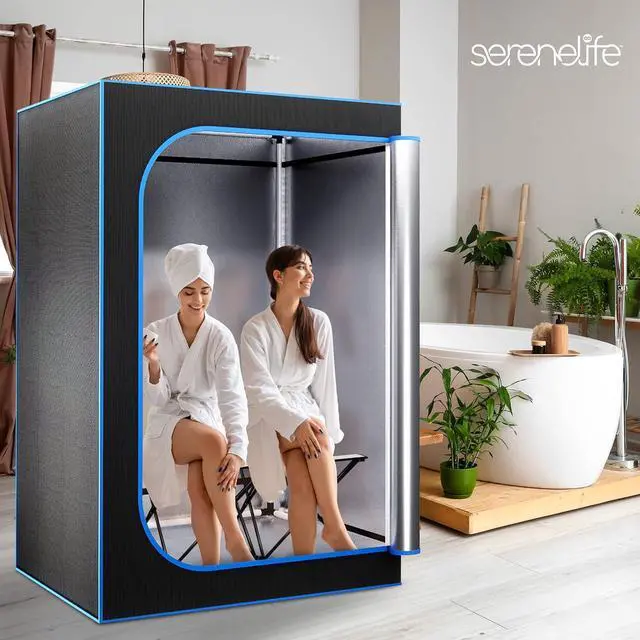 Alt view image 4 of 7 - SereneLife Portable Steam Sauna - One Person Infrared Sauna with Two Foldable Chairs - Black