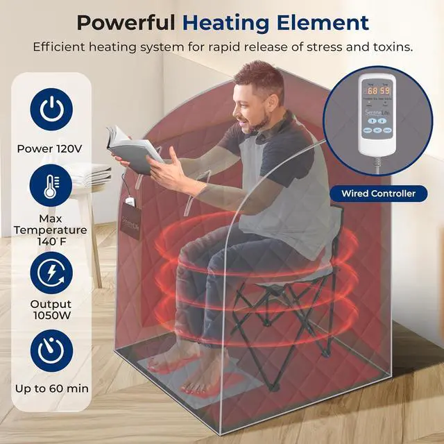 Alt view image 5 of 7 - SereneLife Compact & Portable Infrared Sauna with Foldable Chair and Foam Cushion - Gray