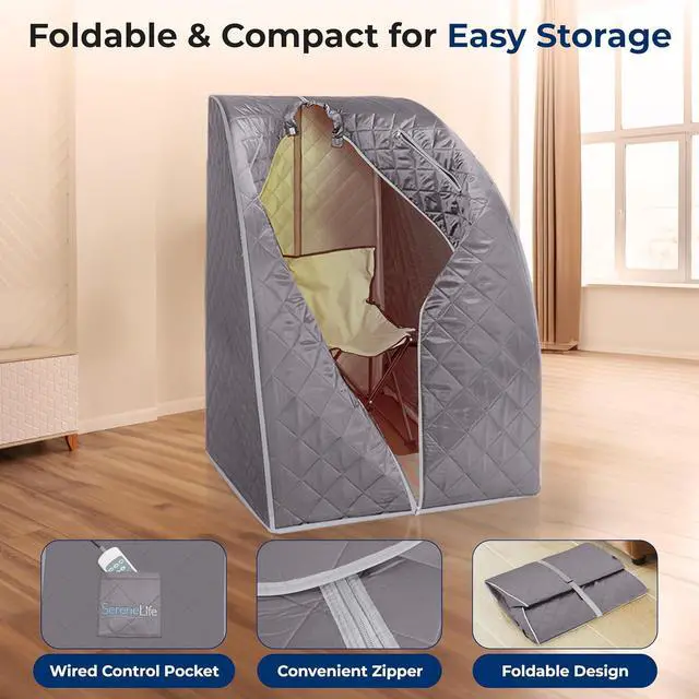 Alt view image 6 of 7 - SereneLife Compact & Portable Infrared Sauna with Foldable Chair and Foam Cushion - Gray