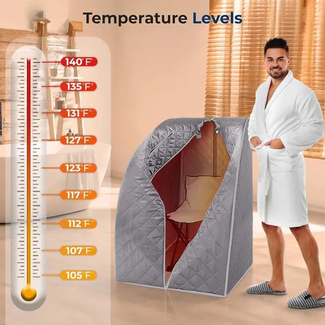Alt view image 7 of 7 - SereneLife Compact & Portable Infrared Sauna with Foldable Chair and Foam Cushion - Gray