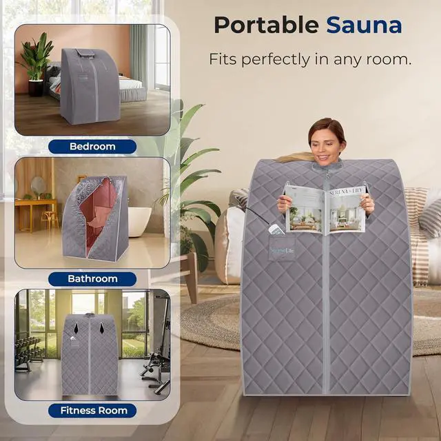 Alt view image 3 of 7 - SereneLife Compact & Portable Infrared Sauna with Foldable Chair and Foam Cushion - Gray