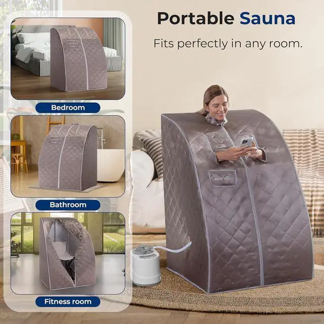 Alt view image 2 of 6 - SereneLife Portable Steam Sauna - One-Person Detox Spa with Foldable Chair and Steam Pot - Gray