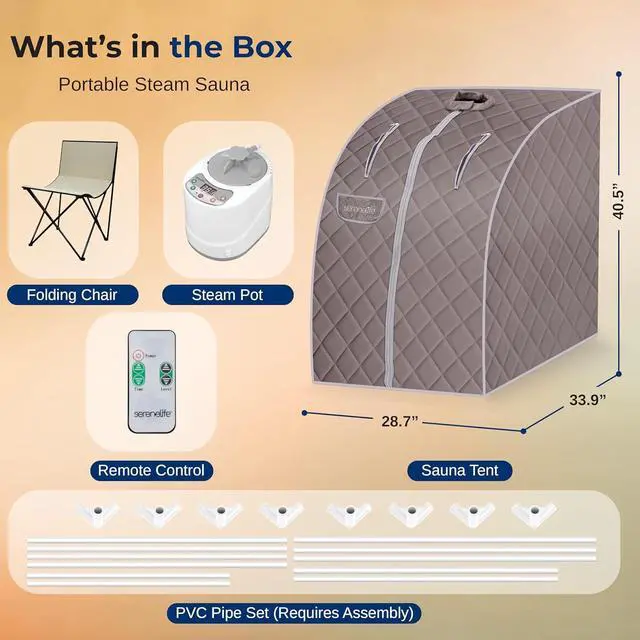 Alt view image 5 of 6 - SereneLife Portable Steam Sauna - One-Person Detox Spa with Foldable Chair and Steam Pot - Gray