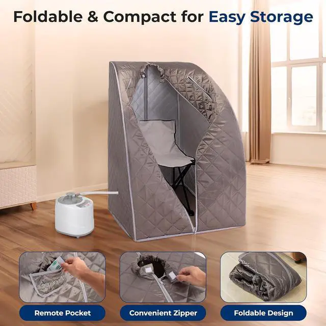 Alt view image 6 of 6 - SereneLife Portable Steam Sauna - One-Person Detox Spa with Foldable Chair and Steam Pot - Gray