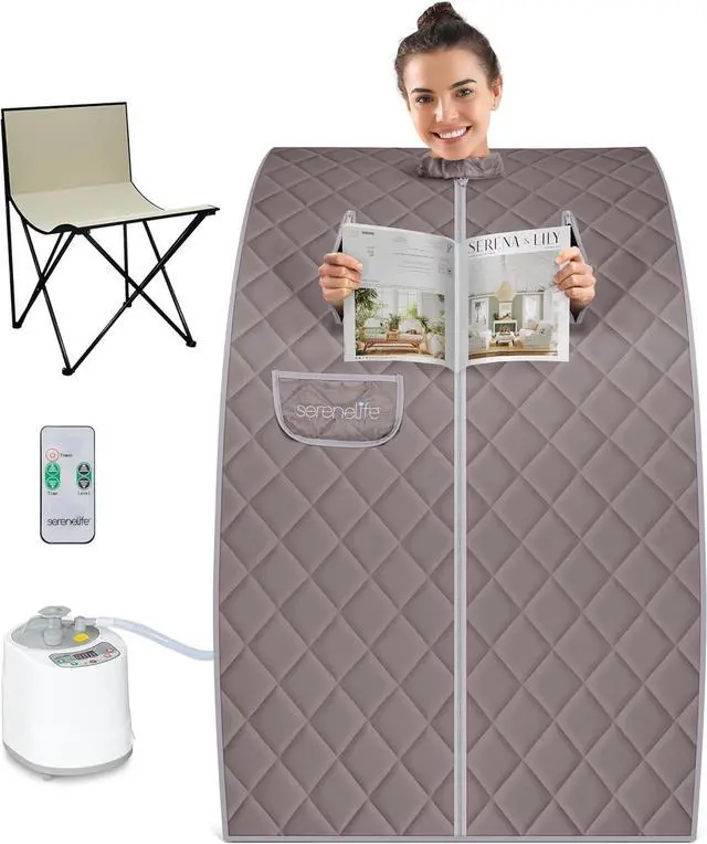 Main image of SereneLife Portable Steam Sauna - One-Person Detox Spa with Foldable Chair and Steam Pot - Gray