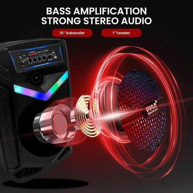 Alt view image 7 of 7 - Pyle 15 Portable Bluetooth PA Speaker - 1200W Max, Rechargeable Battery, Party Lights, Black