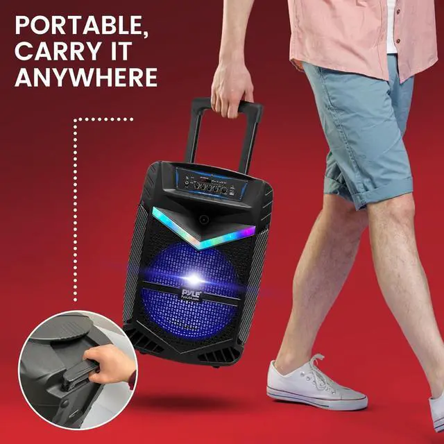 Alt view image 5 of 7 - Pyle 15 Portable Bluetooth PA Speaker - 1200W Max, Rechargeable Battery, Party Lights, Black