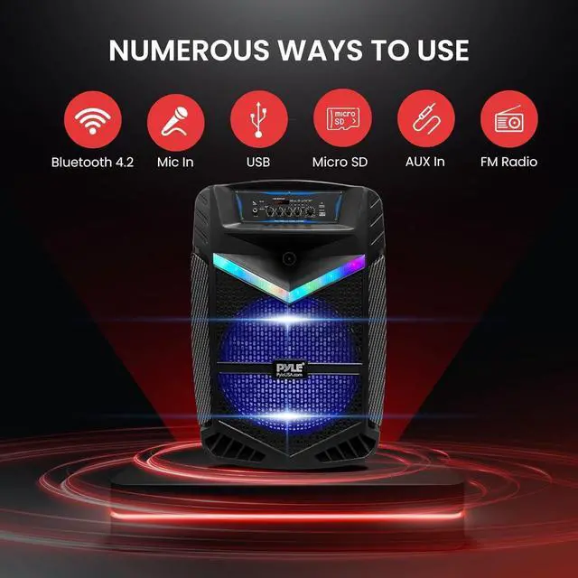 Alt view image 2 of 7 - Pyle 15 Portable Bluetooth PA Speaker - 1200W Max, Rechargeable Battery, Party Lights, Black