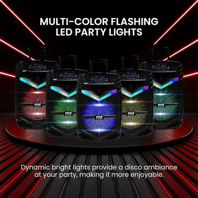 Alt view image 6 of 7 - Pyle 15 Portable Bluetooth PA Speaker - 1200W Max, Rechargeable Battery, Party Lights, Black
