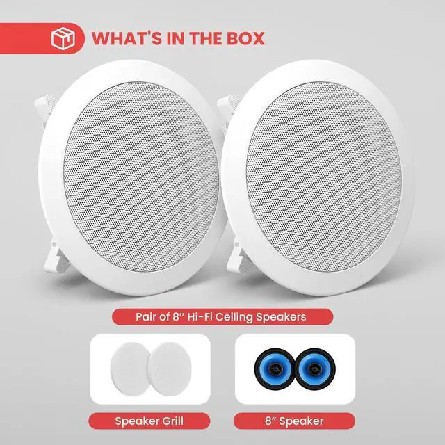Alt view image 6 of 7 - 8 High Performance In-Wall / In-Ceiling Speakers, Dual 2-Way Stereo Speaker System, Pair (300 Watt)