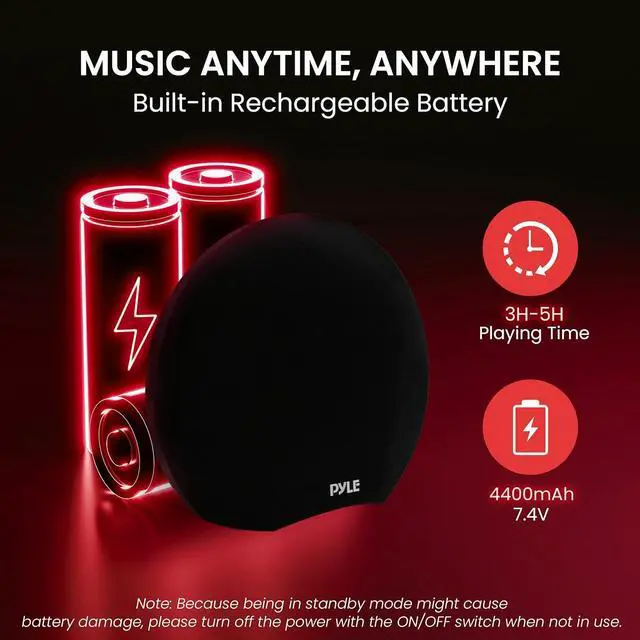 Alt view image 4 of 7 - Pyle Dual 3" Portable Bluetooth Waterproof Speaker with Wired Microphone & Rechargeable Battery - Black (PNX8BK)
