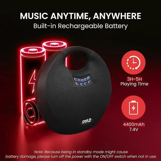 Alt view image 7 of 7 - Pyle 5.25" Portable Wireless Bluetooth Streaming Speaker with Rechargeable Battery & Wired Microphone - Black (PNX6BK)