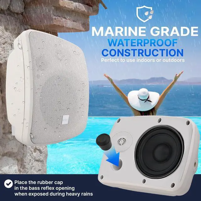 Alt view image 4 of 7 - Pyle 3.5" Waterproof On-Wall Patio Commercial Speaker, 2-Way Full-Range Stereo Sound with 70V Transformer - White (PDWR445TW)