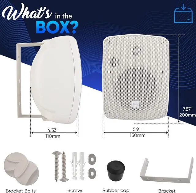 Alt view image 6 of 7 - Pyle 3.5" Waterproof On-Wall Patio Commercial Speaker, 2-Way Full-Range Stereo Sound with 70V Transformer - White (PDWR445TW)