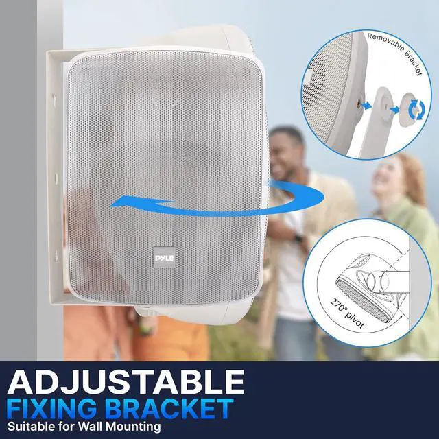 Alt view image 2 of 7 - Pyle 3.5" Waterproof On-Wall Patio Commercial Speaker, 2-Way Full-Range Stereo Sound with 70V Transformer - White (PDWR445TW)