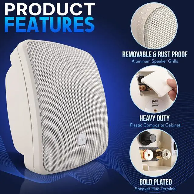Alt view image 3 of 7 - Pyle 3.5" Waterproof On-Wall Patio Commercial Speaker, 2-Way Full-Range Stereo Sound with 70V Transformer - White (PDWR445TW)