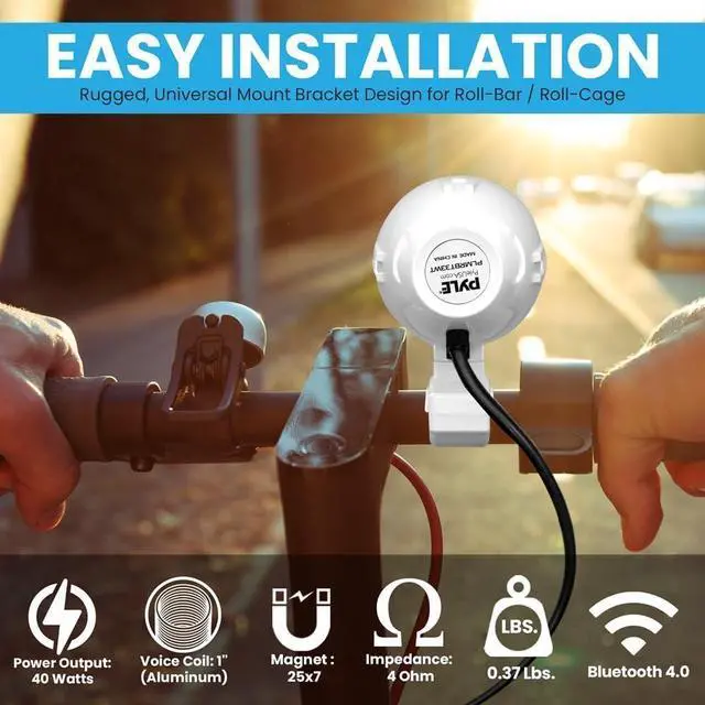 Alt view image 4 of 7 - Pyle 3.5" Waterproof Bluetooth Off-Road Speakers, Compact Powersport System with RGB Lights & Remote Control - White (PLMRBT33WT)