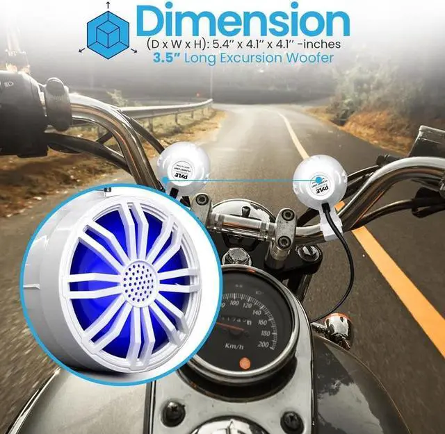 Alt view image 3 of 7 - Pyle 3.5" Waterproof Bluetooth Off-Road Speakers, Compact Powersport System with RGB Lights & Remote Control - White (PLMRBT33WT)