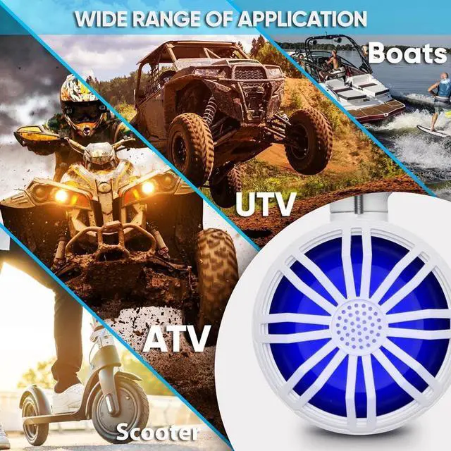 Alt view image 2 of 7 - Pyle 3.5" Waterproof Bluetooth Off-Road Speakers, Compact Powersport System with RGB Lights & Remote Control - White (PLMRBT33WT)