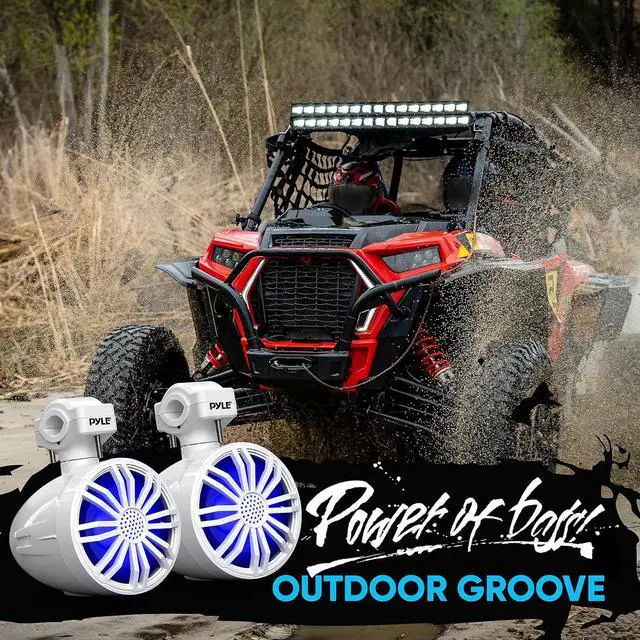 Alt view image 6 of 7 - Pyle 3.5" Waterproof Bluetooth Off-Road Speakers, Compact Powersport System with RGB Lights & Remote Control - White (PLMRBT33WT)