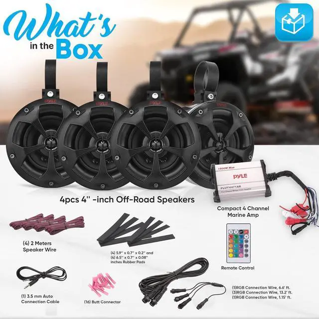 Alt view image 4 of 7 - Pyle 4" Waterproof Off-Road Speaker System with RGB Lights & Remote Control, 800W Marine-Grade Powersport Audio System - 2 Pairs (PLUTV471AR)