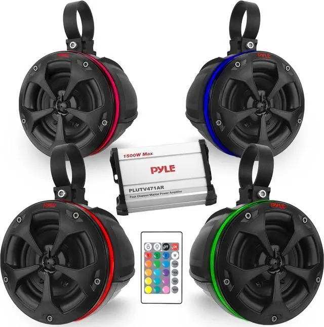 Main image of Pyle 4" Waterproof Off-Road Speaker System with RGB Lights & Remote Control, 800W Marine-Grade Powersport Audio System - 2 Pairs (PLUTV471AR)