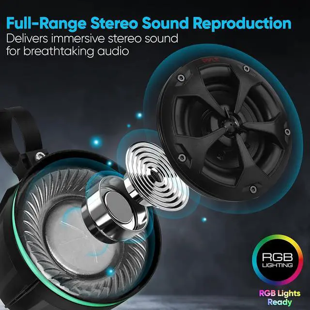 Alt view image 5 of 7 - Pyle 4" Waterproof Off-Road Speaker System with RGB Lights & Remote Control, 800W Marine-Grade Powersport Audio System - 2 Pairs (PLUTV471AR)