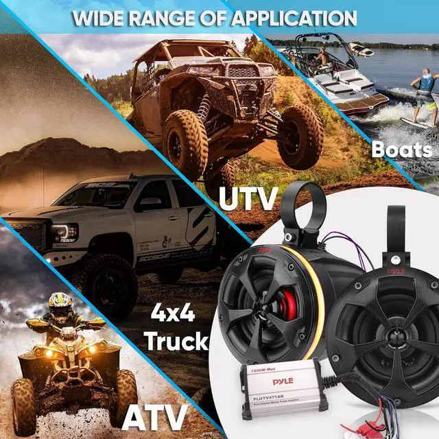 Alt view image 6 of 7 - Pyle 4" Waterproof Off-Road Speaker System with RGB Lights & Remote Control, 800W Marine-Grade Powersport Audio System - 2 Pairs (PLUTV471AR)