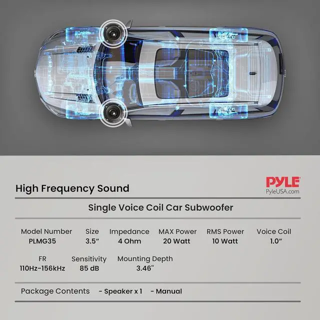 Alt view image 5 of 7 - Pyle 3.5'' Single Voice Coil Car Subwoofer - 20W 4-Ohm Audio Powered Subwoofer with Rubber Edge - PLMG35