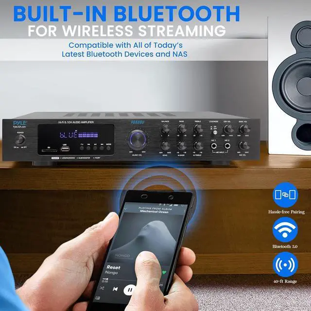 Alt view image 7 of 7 - Pyle Multi-Channel Bluetooth Home Amplifier - 5.1 Channel Audio System with FM Radio, USB/SD Readers, Built-in Bluetooth - PDA8BU