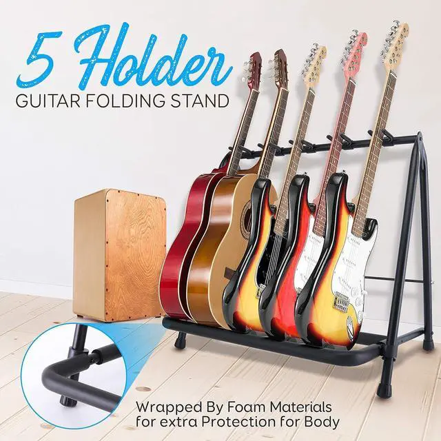 Alt view image 7 of 7 - Pyle 5-Space Foldable Multi-Guitar Stand - Black