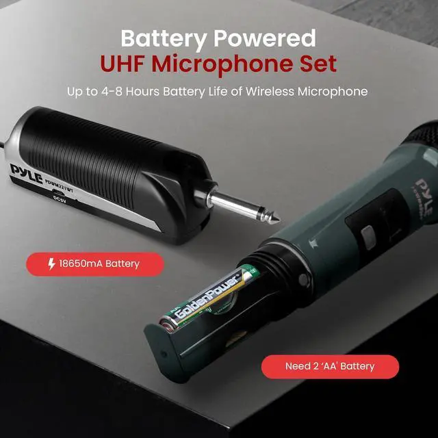 Alt view image 5 of 7 - Pyle UHF Quad Channel Wireless Microphone System - Includes (4) Handheld Microphones (Green)