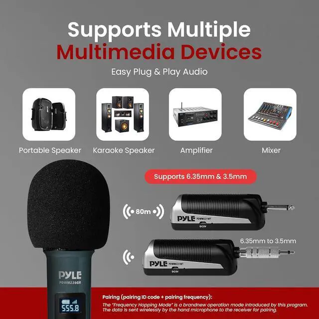 Alt view image 2 of 7 - Pyle UHF Quad Channel Wireless Microphone System - Includes (4) Handheld Microphones (Green)