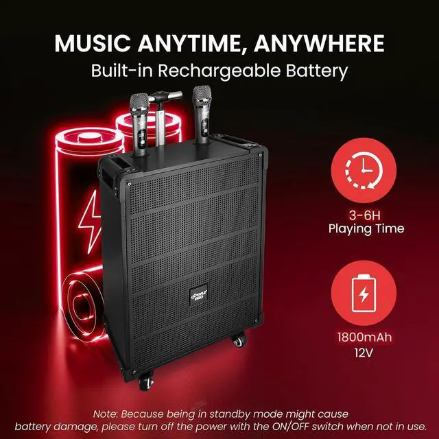 Alt view image 5 of 7 - Pyle 10" Portable Wireless Bluetooth PA Speaker System with Microphones - PWMA1099A, 600W