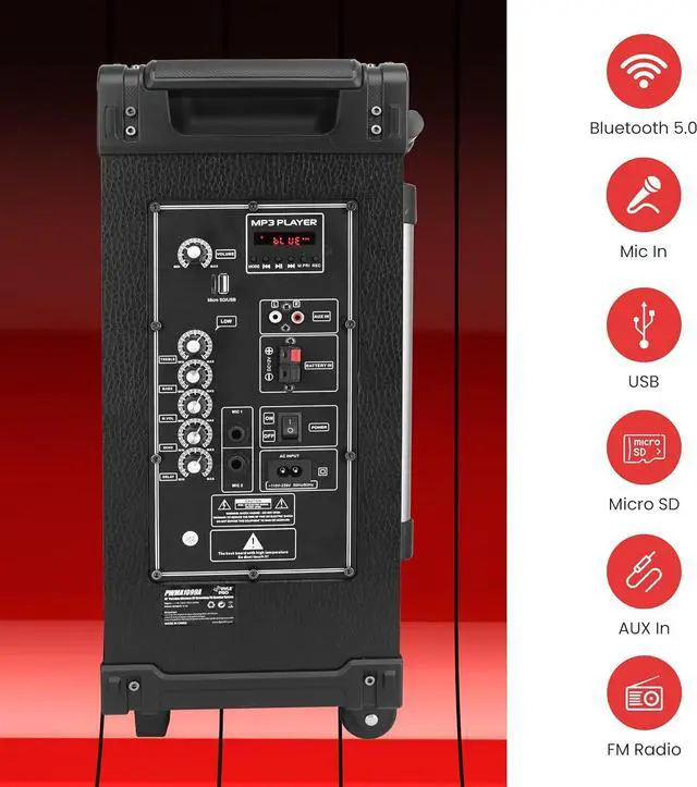Alt view image 6 of 7 - Pyle 10" Portable Wireless Bluetooth PA Speaker System with Microphones - PWMA1099A, 600W